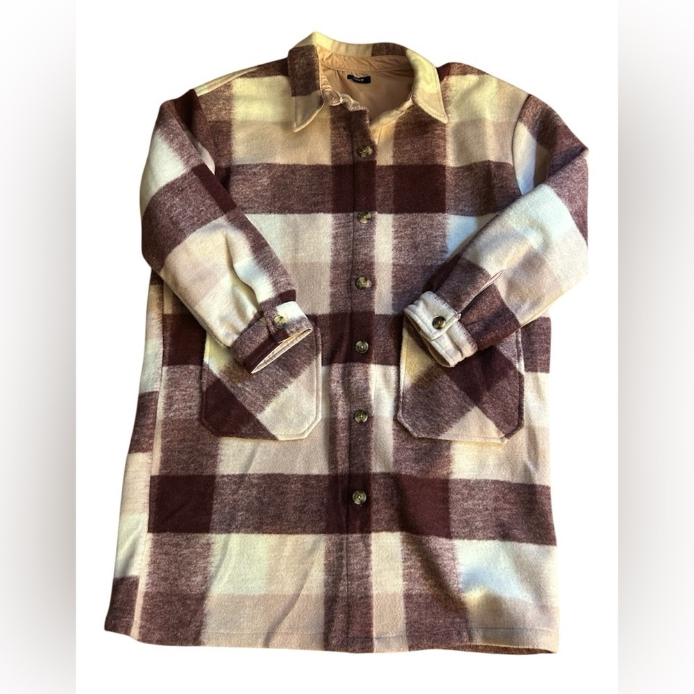 Mexx Plaid Trench Coat in Burgundy and Cream